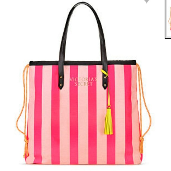 Victoria's Secret Handbags - Victoria Secret striped drawstring Tote